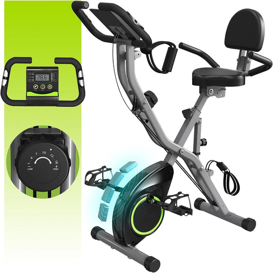 Indoor Exercise Bike for Seniors, 5 IN 1 Foldable Stationary Bike with 16-Level Magnetic Resistance and Tri-Position Ride, 300LBS Capacity, 5.5 LBS Flywheel