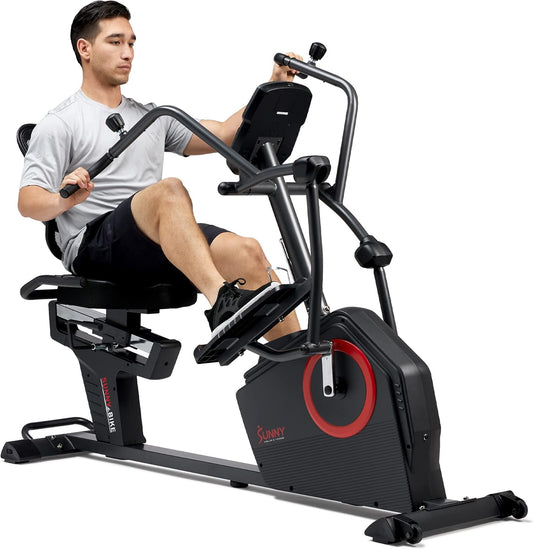 Sunny Health & Fitness Elite Recumbent Cross Trainer & Elliptical Machine with Arm Exercisers, Easy Adjust Seat