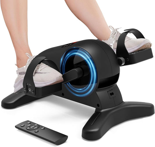 Mini Under Desk Exercise Bike Pedal Exerciser, with 12 Adjustable Speed, LCD Display, Remote Control